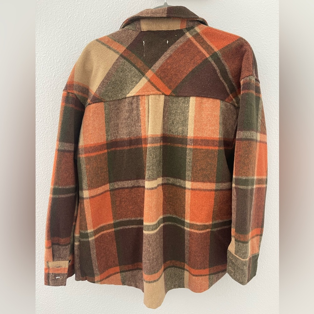 Ashley By 26 International Orange Brown Plaid Utility Jacket - Picture 6 of 7